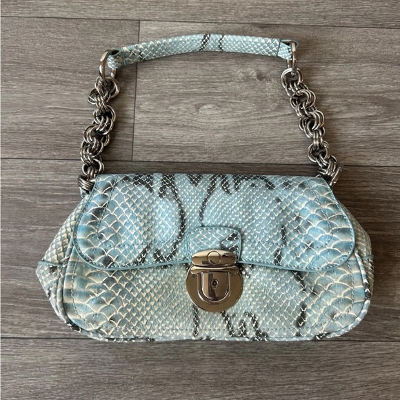VTG 90’s Y2K Turquoise Exotic Snakeskin Python Luxury Handbag RARE - Picture 7 of 16